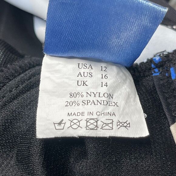 Byron Blue Swimdress Womens US 12 Blue Black Tropical Print Padded Slimming - Picture 8 of 9